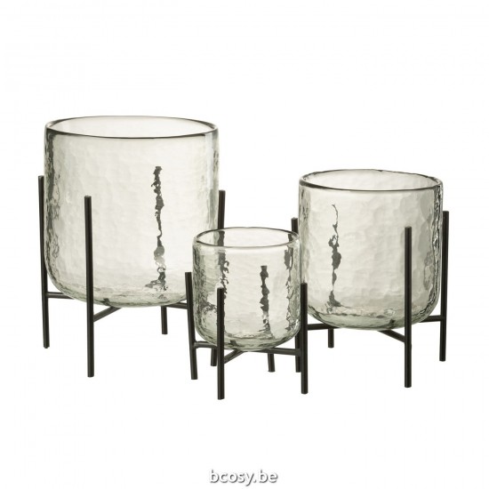 Jline Windlicht Staand Glas Ijzer Transparant Large.
