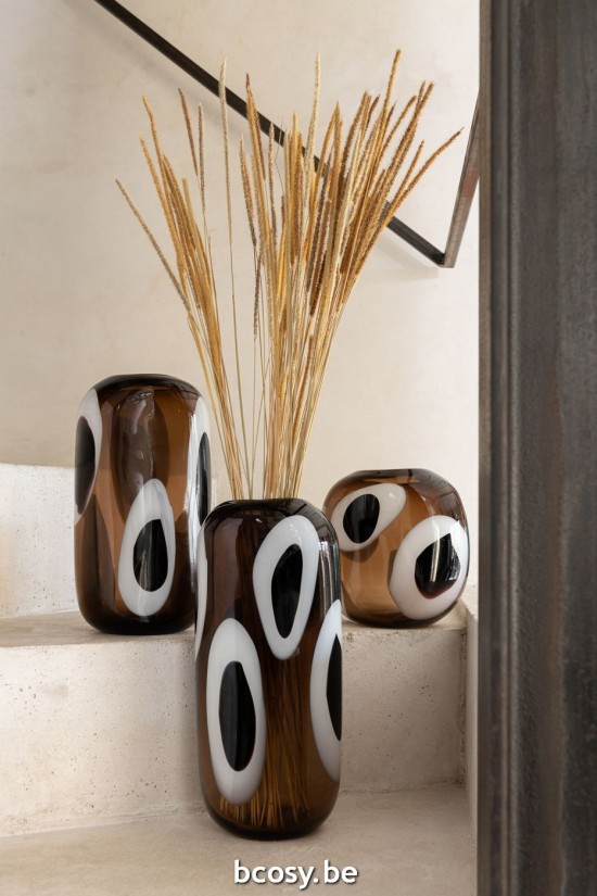 Jline Jarrón De Cristal Iggy Blanco Marrón Medium.