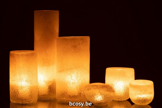 Jline Jarrón Cilíndrico De Cristal Beige Large.