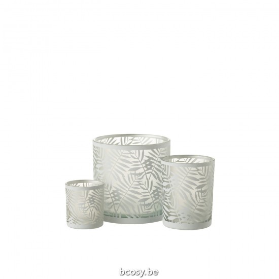 Jline Windlicht Bladeren Glas Wit Large.