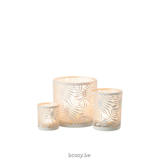 J Line Hurricane Leaves Glass White Large tea lights holders.