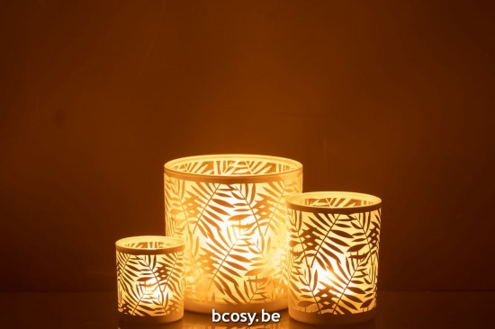 Jline Windlicht Blätter Glas Weiß Large t lichthalter teelichtleuchter teelichte.