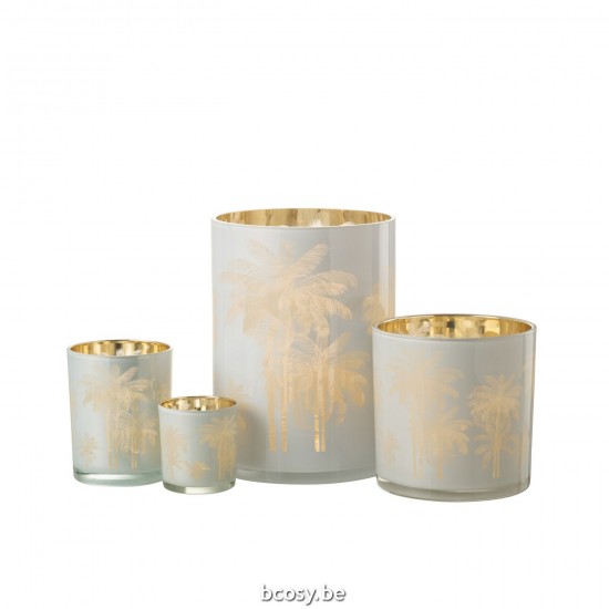Jline Windlicht Palmbomen Glas Blauw Goud Extra Large.