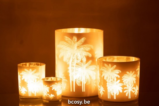 Jline Windlicht Palme Glas Blau Gold Extra Large t lichthalter teelichtleuchter teelichte.