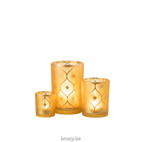 J Line Hurricane Rhomb Flowers Glass Yellow Large tea lights holders.
