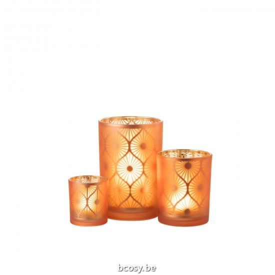 J Line Hurricane Rhomb Flowers Glass Orange Large tea lights holders.