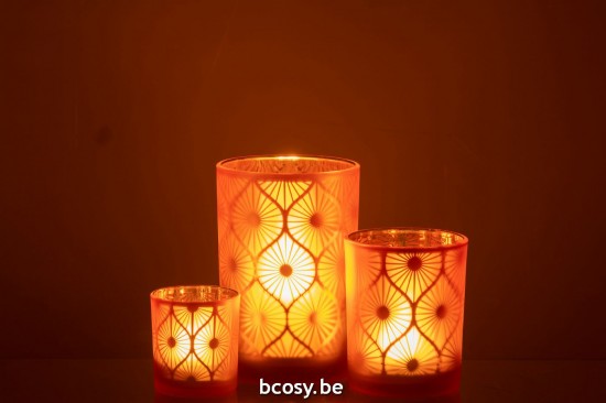 Jline Windlicht Rhombus Blumen Glas Orange Large t lichthalter teelichtleuchter teelichte.