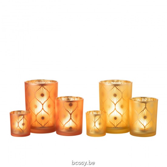 J Line Portacandele Quadretti Fiori Vetro Arancione Large Portavelas Flores Romboides Vidrio Naranja Large.