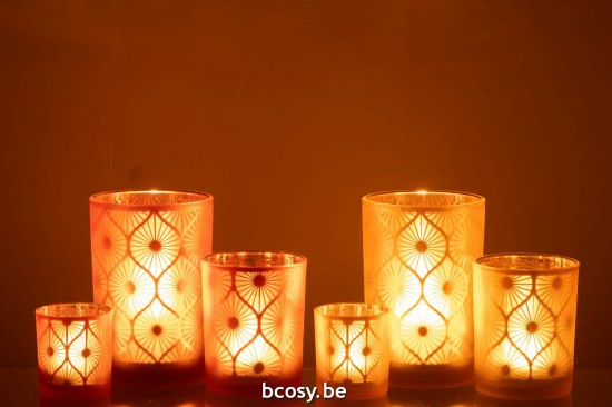 Jline Portavelas Flores Romboides Vidrio Naranja Large.