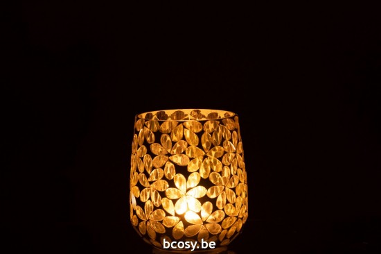 J Line photophores Jolipa Photophore Fleurs Verre Jaune Argente Medium.