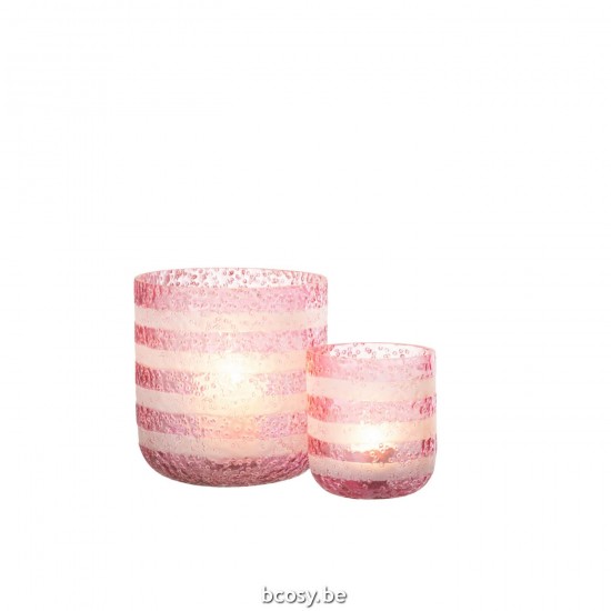 J Line Hurricane Stripes Glass Red White Large tea lights holders.