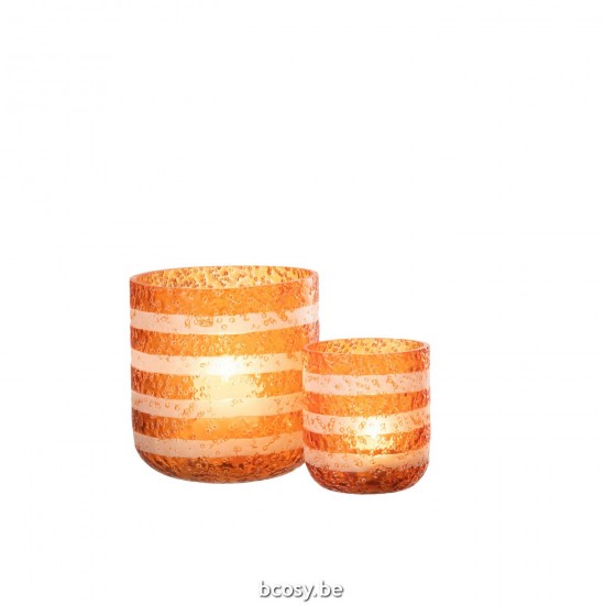 J Line Hurricane Stripes Glass Orange White Large tea lights holders.