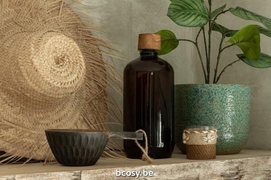 Jline Tea Light Holder With Shells Glass Brown.