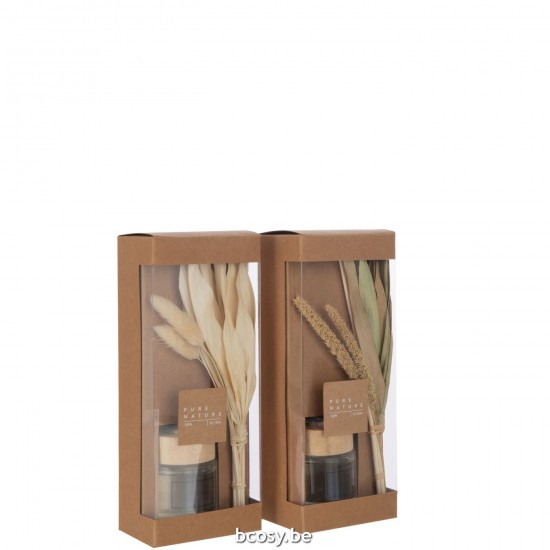 J Line diffuseurs de parfums Jolipa Huile Parfumee Avec Fleurs Verre Vert Naturel Assortiment De 2.