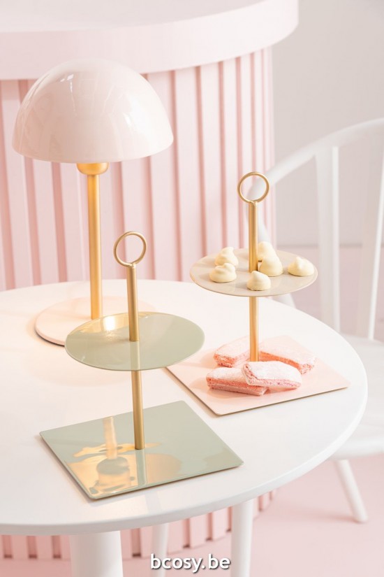 Jline Food Stand Round Square Metal Green Gold.