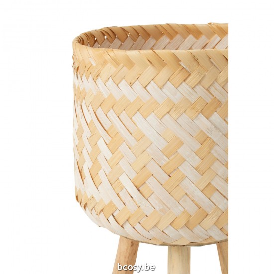 J Line paniers de rangement Jolipa Set 3 Paniers Motifs 3 Pieds Bambou Naturel Blanc.