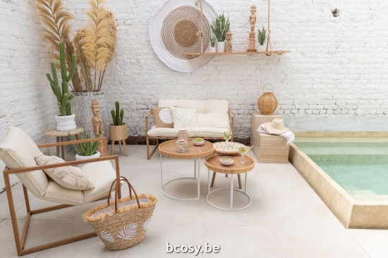 Jline Set Of 3 Sidetable Patterns 3 Legs Bamboo Wood Natural White.