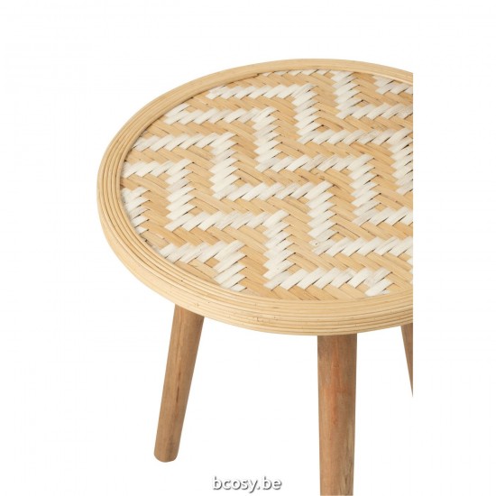 J Line tables d appoint bouts de canapé Jolipa Set 3 Tables Gigogne Motifs 3 Pieds Bambou Bois Naturel Blanc.