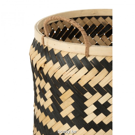 J Line paniers de rangement Jolipa Set 3 Paniers Motifs Anses Bambou Naturel Noir.
