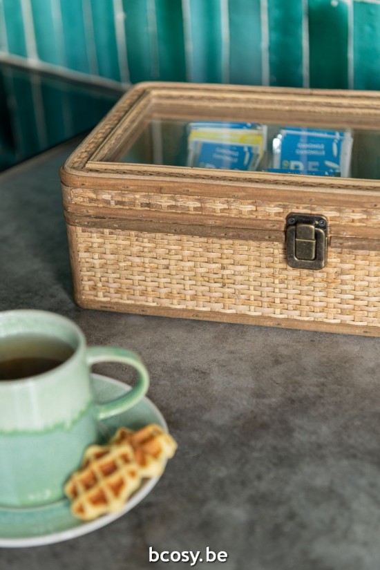 Jline Box Rectangle 6 Compartments Rattan Glass Natural.