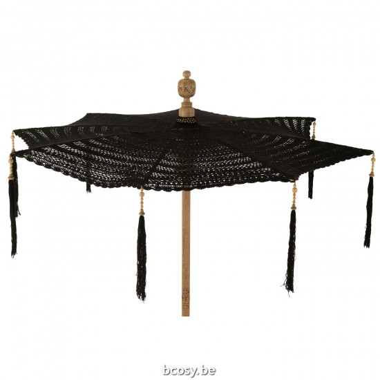 J Line parasol ornemental parasols ornementaux Jolipa Parasol Floche Coton Bois Noir Large.