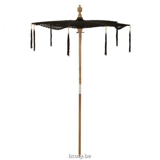 J Line Parasol Kwast Voet Katoen Hout Zwart Large L140xB140xH253 cm sierparasols JO33336.