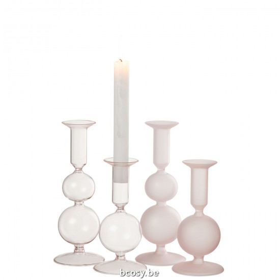 Jline Kaarshouder 2 Ballen Mat Transparant Glas Licht Roze Assortiment Van 2.