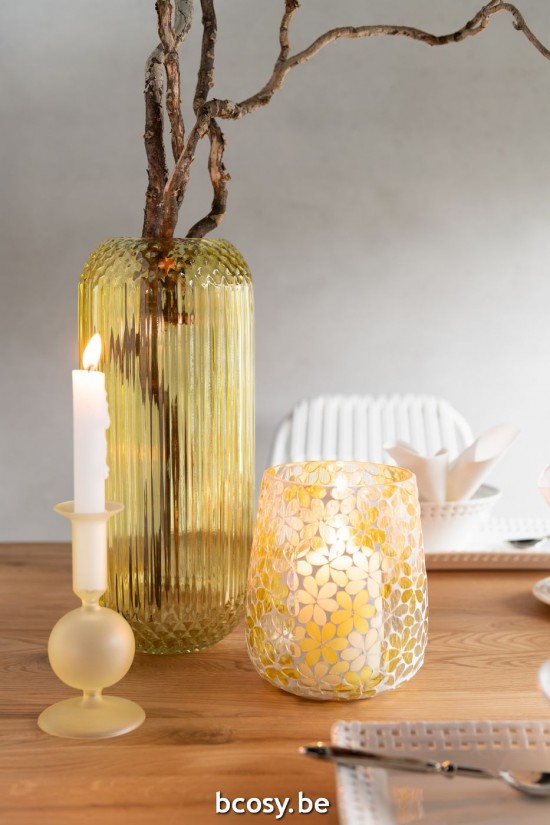 Jline Candle Holder 1 Orb Matte Transparent Glass Light Yellow Small Assortment Of 2.