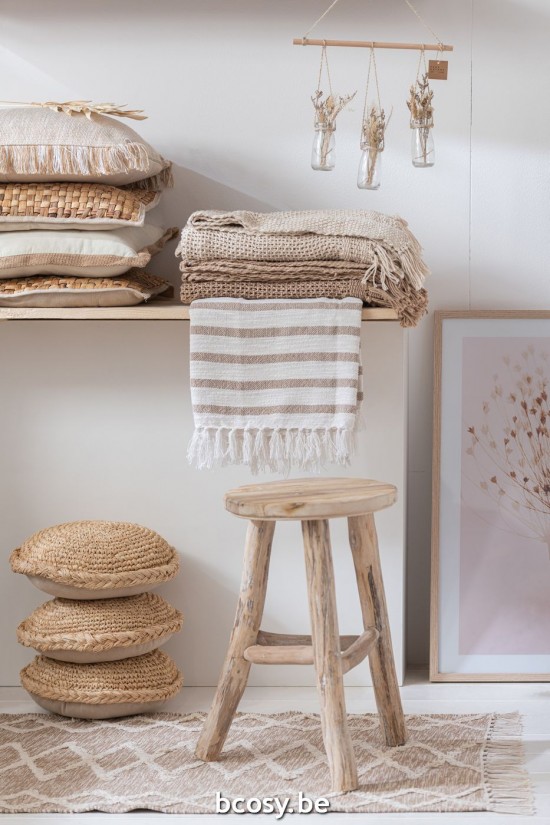 Jline Cushion Round 1 Side Reed Textile Natural.