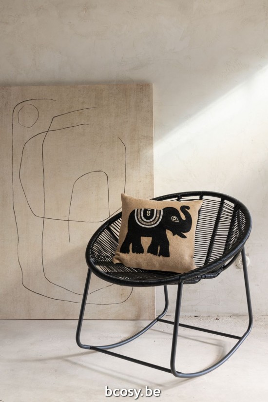 J Line Cuscino Nero Elefante Iuta Beige Small Cojin Negro Elefante Yute Beige Small.