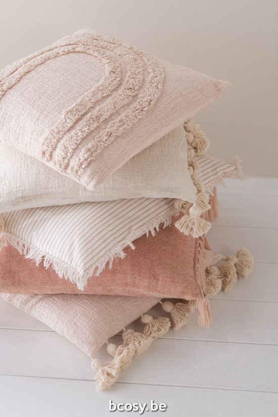 Jline Cojin Borlas Algodon Beige Cuadrado.