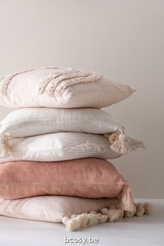 J Line Cuscino Quadrato Nappa Cotone Beige Cojin Borlas Algodon Beige Cuadrado.