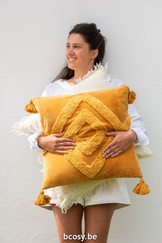 Jline Cojin Borlas Algodon Ocre.