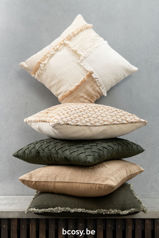 J Line Cuscino Ricamo Cotone Beige Cojin Medio Circulo Algodon Beige.