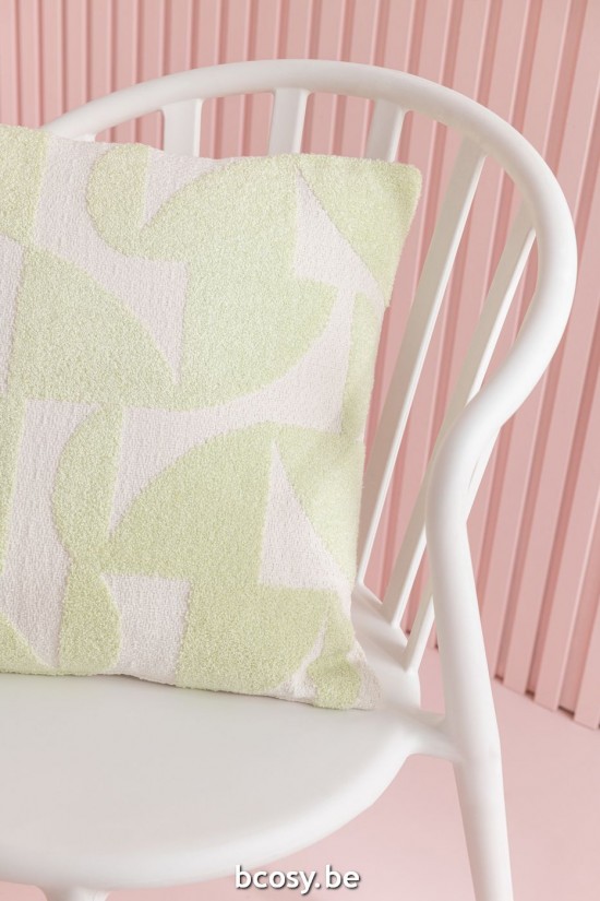 Jline Cojín Geo Textil Blanco Verde Menta.