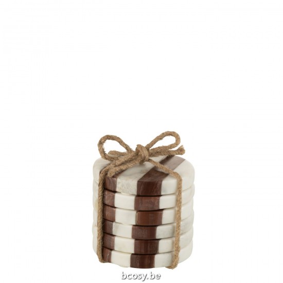 J Line sous verres Jolipa S 6 Sous Verres Lignes Marbre Blanc Marron.