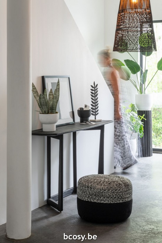 J Line Pouf Miami Riga Poliestere Nero Bianco Pouf Miami Linea Poli Negro Blanco.