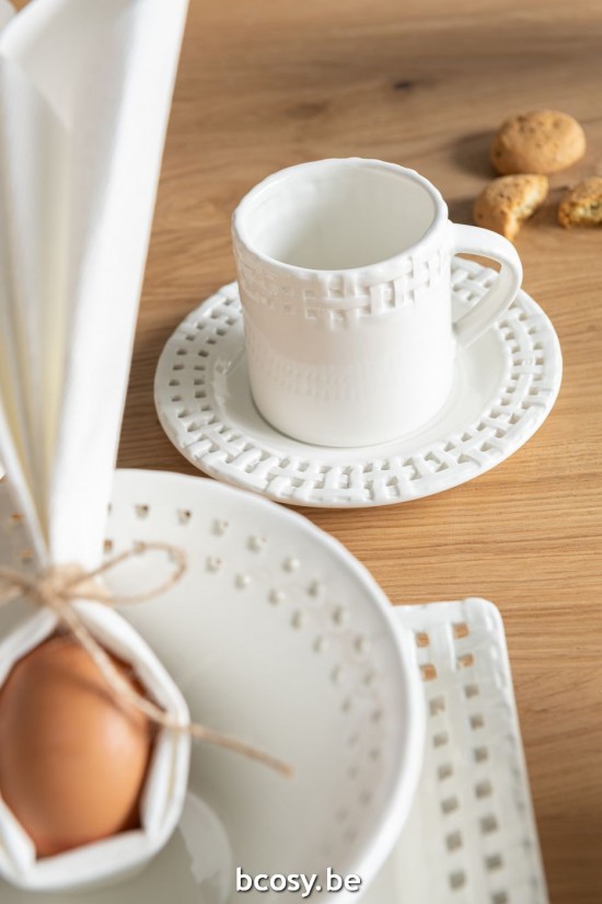 Jline Taza Y Platillo De Cerámica Blanca.