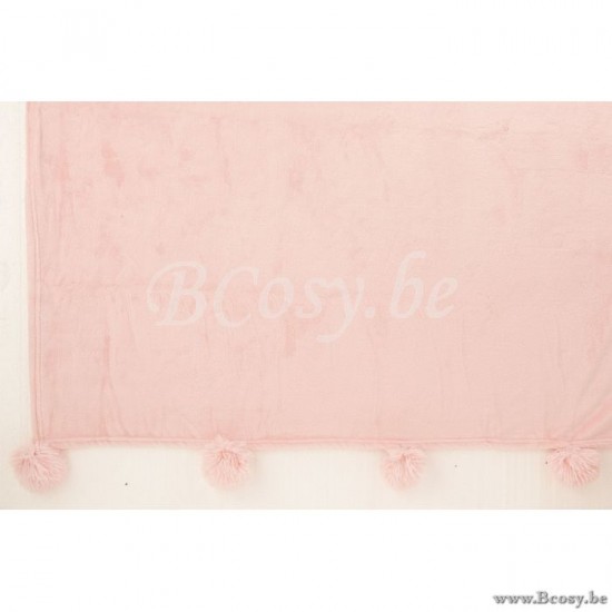 plaids a franges Jolipa Jline Plaid Pompon Polyester Rose Poudre