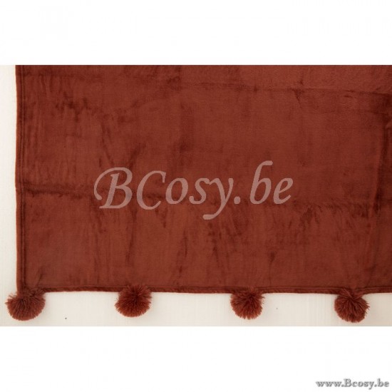 plaids a franges Jolipa Jline Plaid Pompon Polyester Marsala