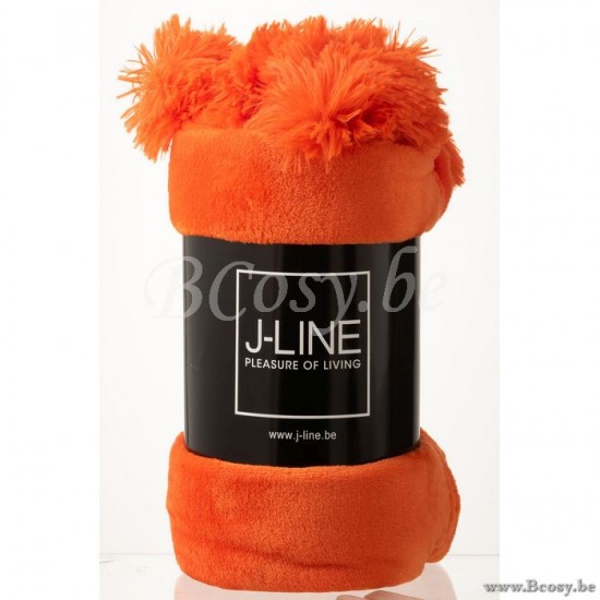Jline 3489 pompons plaid oranje j line Textiel Textile Textiles Textilien Textil Tessile TEXTIEL Plaids