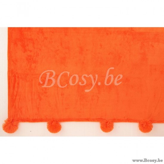 plaids a franges Jolipa Jline Plaid Pompon Polyester Orange Vif