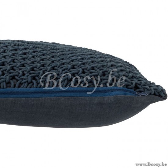 coussins Jolipa Jline Coussin Macrame Carre Coton Bleu