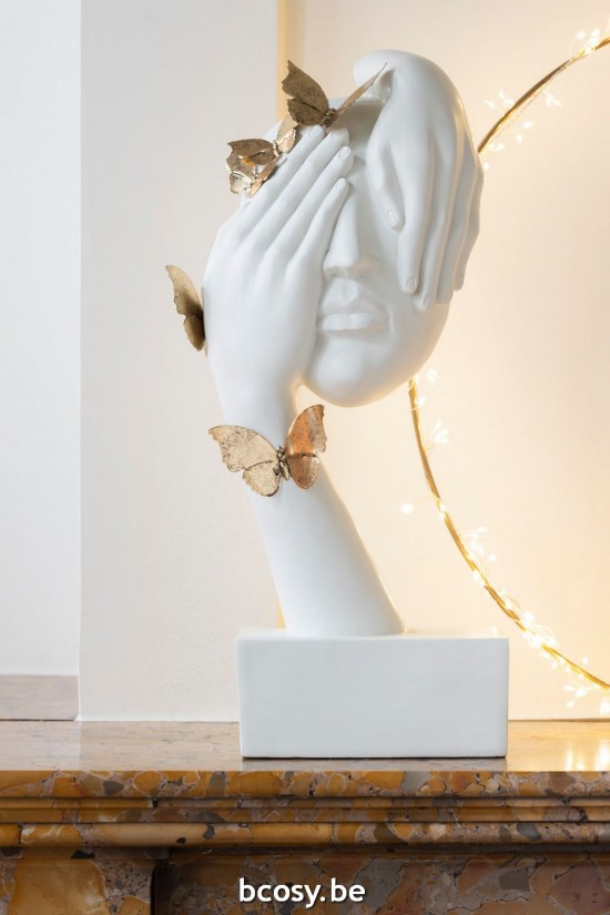 Jline Cara Mariposa Pedestal Poli Blanco Oro.