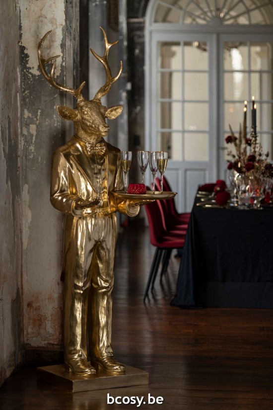 Jline Ciervo Mesero Bandeja Poli Oro.