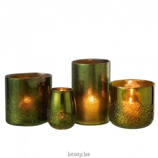 J Line Hurricane Mirror Green Glass Extra Large tea lights holders.