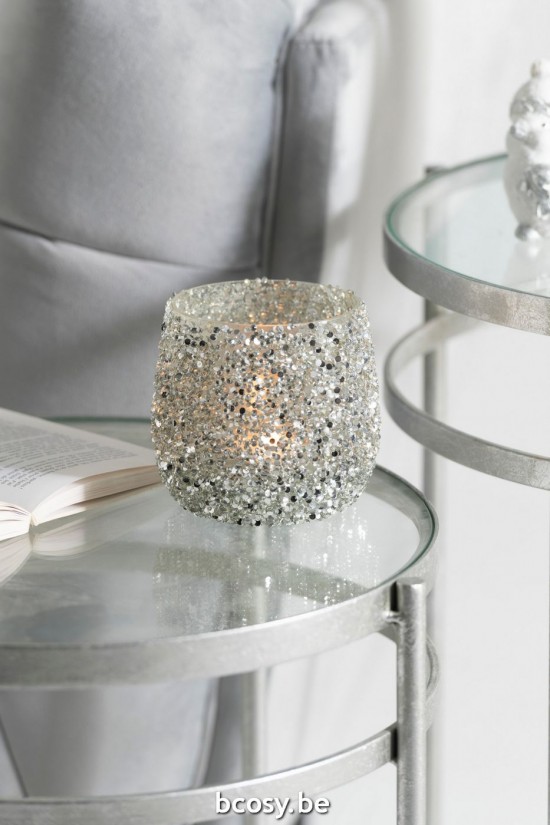 J Line Porta T Light Paillette Vetro Argento Small Fotóforo Lentejuelas Vidrio Plata Small.