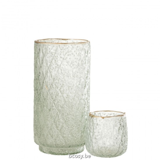 Jline Windlicht Goud Rand Glas Transparant Large.