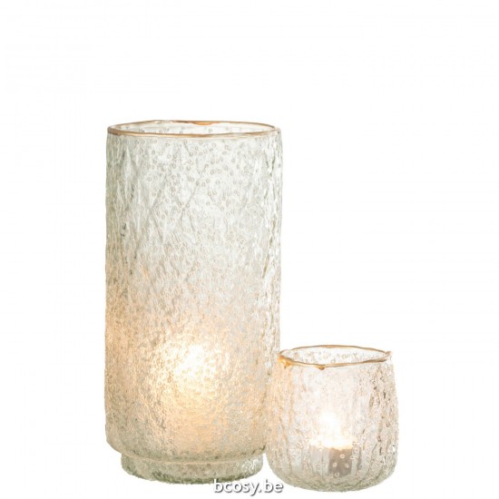 J Line Hurricane Gold Rim Glass Trans Large tea lights holders.