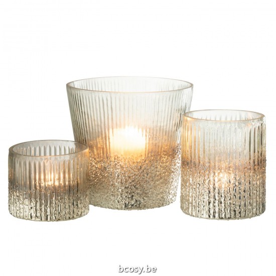 J Line Hurricane Ribbed Glass Silver Trans Large tea lights holders.